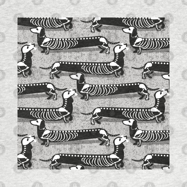 Spooktacular long dachshunds skeleton // pattern // light grey background skeleton dogs by SelmaCardoso